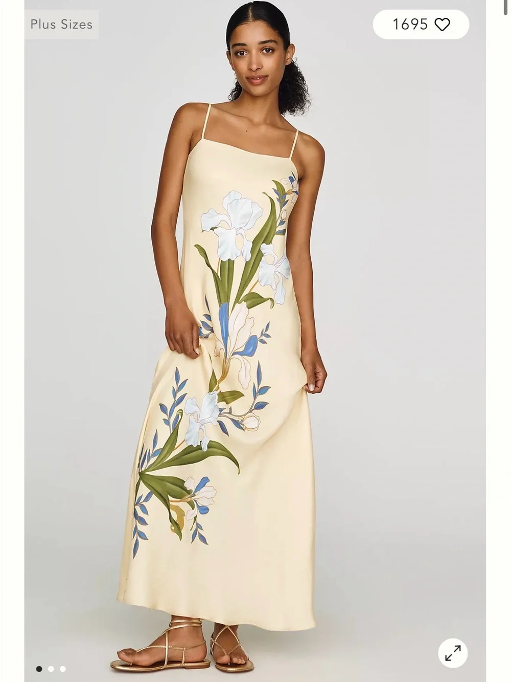 FARM Rio Pale Yellow Maxi Slip Dress with White & Blue Floral Motif - Picture 1 of 3